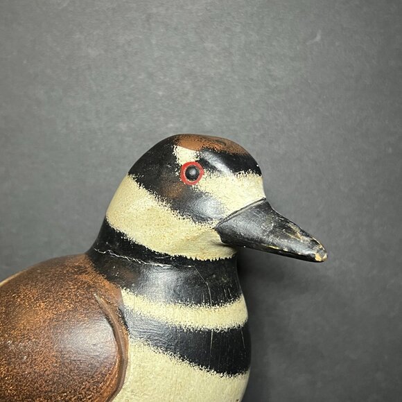 Hand Carved & Hand Painted Wooden Decorative Killdeer Bird Sculpture Figure 8" - Picture 2 of 8